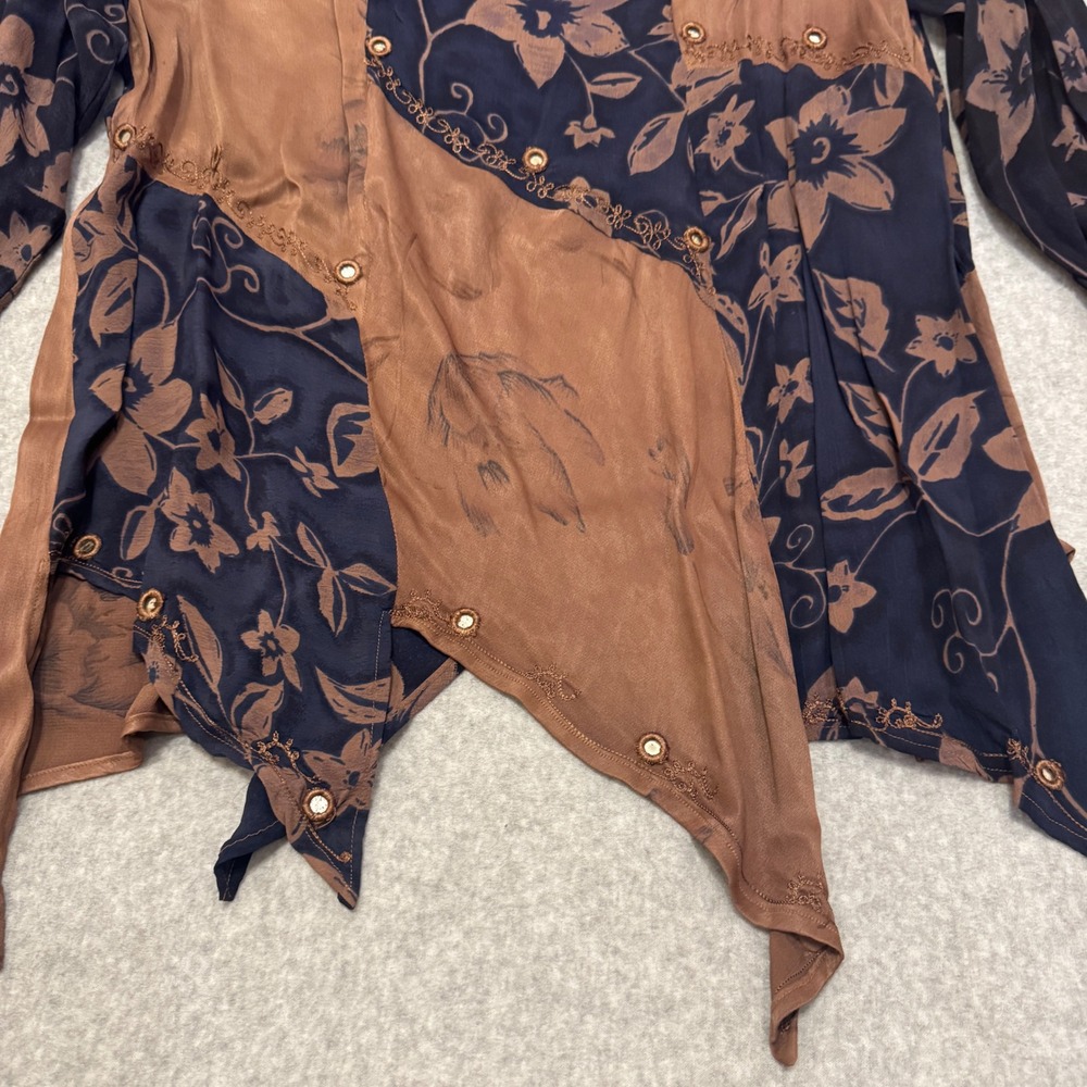 Vintage Tienda Ho Tambora Patchwork Tunic Top Floral Mirror Rayon OS Whimsigoth - Picture 5 of 10